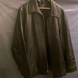 Men’s DKNY Black Shirt Collar Leather Jacket